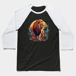 A Proud Lion At Sunset Red Flowers In The Jungle The King of the Jungle Lion Baseball T-Shirt